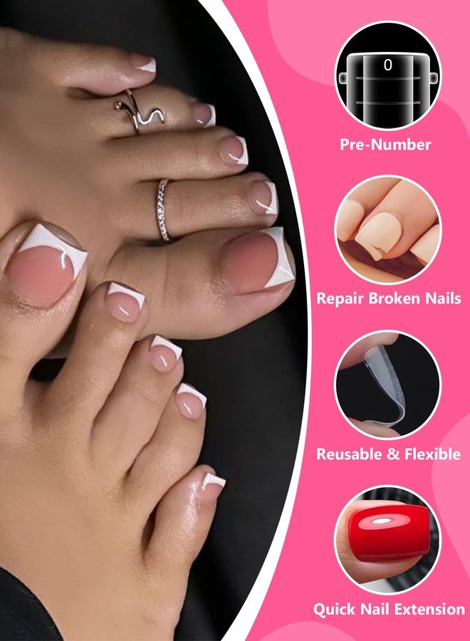EBANKU Poly Gel Toe Nail Form, Reusable Toenails Dual Forms for Builder Nail Extensions, Poly Gel Toe Nail Tips Set with Dual-Ended Brush and Nail File, 5PCS Clips - 12 Sizes 120PCS - Image 4